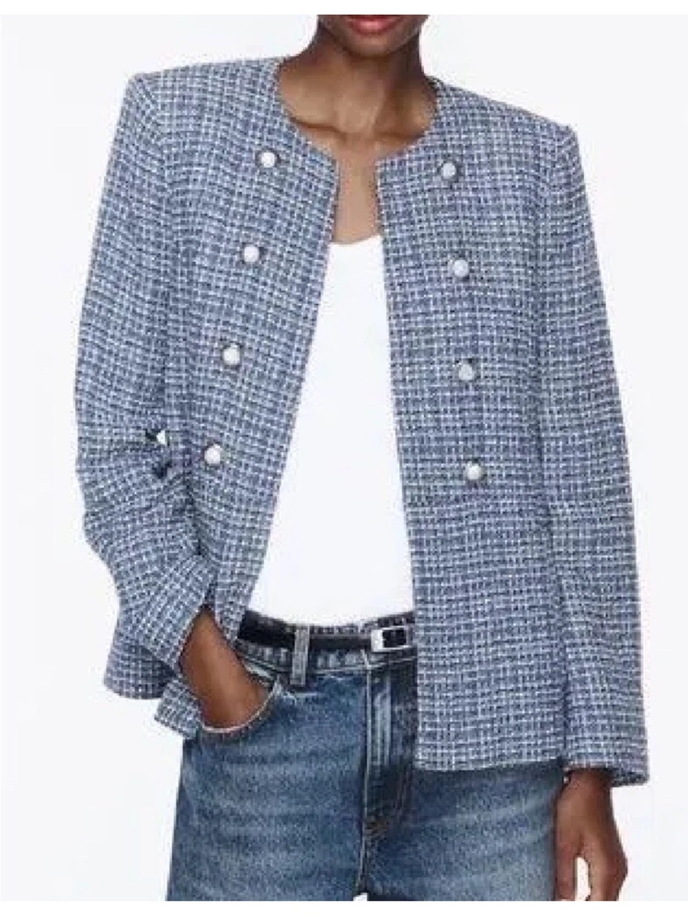 Zara Fitted Tweed Textured Blazer/Jacket Sz L NWT